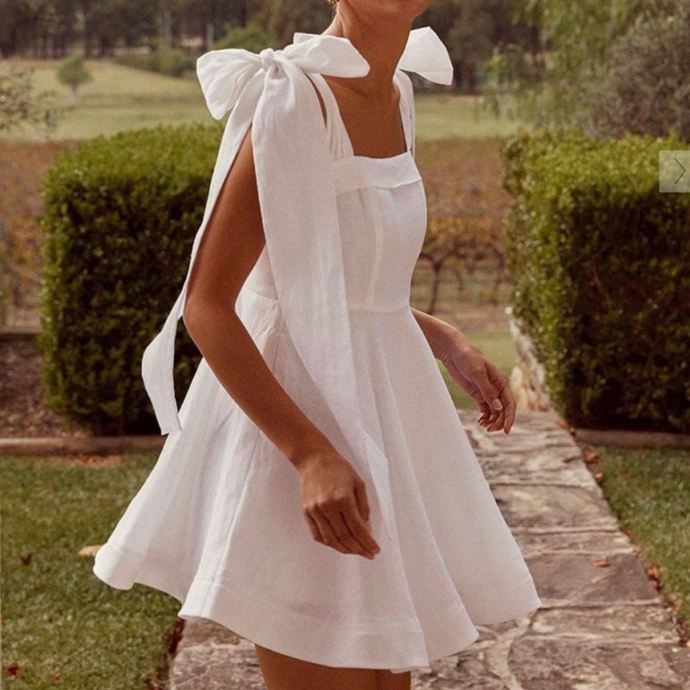 DISSH White Linen Bow Mini Dress